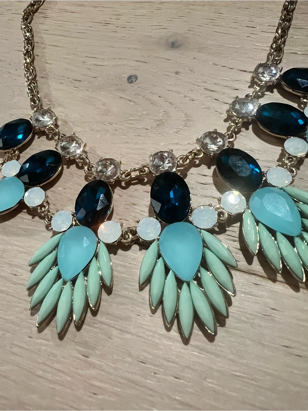 The Limited Gold-Tone Necklace with Teal, Dark Blue and Mint Stones - Picture 3 of 4